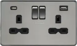 black nickel ml 13A 2G SP Switched Socket with Dual USB A+C (5V DC 4.0A shared) - Black Nickel with Black Insert - black nickel ml 13A 2G SP Switched Socket with Dual USB A+C (5V DC 4.0A shared) - Black Nickel with Black Insert