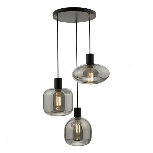 dar lighting Där Lighting Group, AID0310 Aiden 3 Light Cluster Pendant Satin Black & Smoked - dar lighting Där Lighting Group, AID0310 Aiden 3 Light Cluster Pendant Satin Black & Smoked