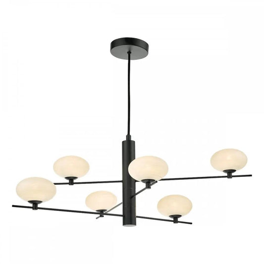 dar lighting Där Lighting Group, JAS0622 Jasper 6 Light Pendant Matt Black Opal Glass - dar lighting Där Lighting Group, JAS0622 Jasper 6 Light Pendant Matt Black Opal Glass