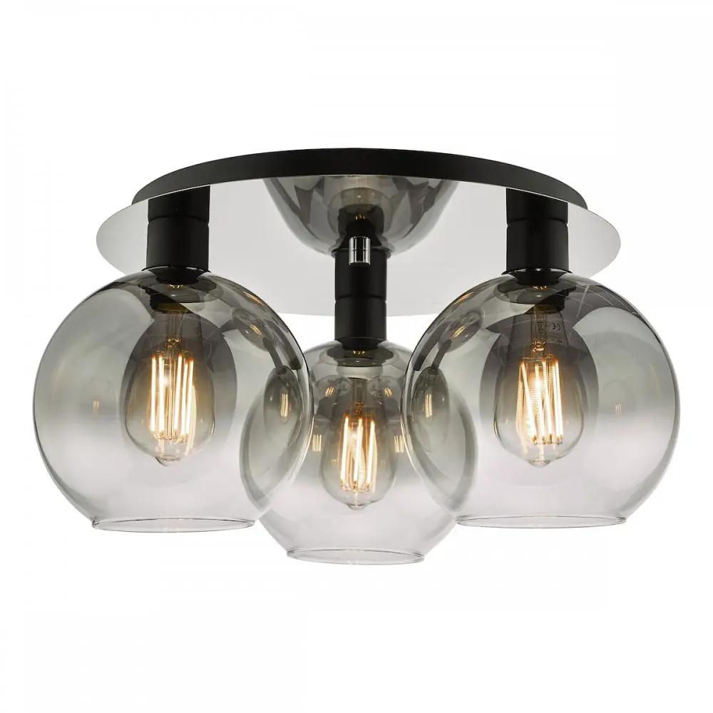 dar lighting Där Lighting Group, LYC5322 Lycia 3 Light Flush Matt Black Smoked Ombre Glass - dar lighting Där Lighting Group, LYC5322 Lycia 3 Light Flush Matt Black Smoked Ombre Glass