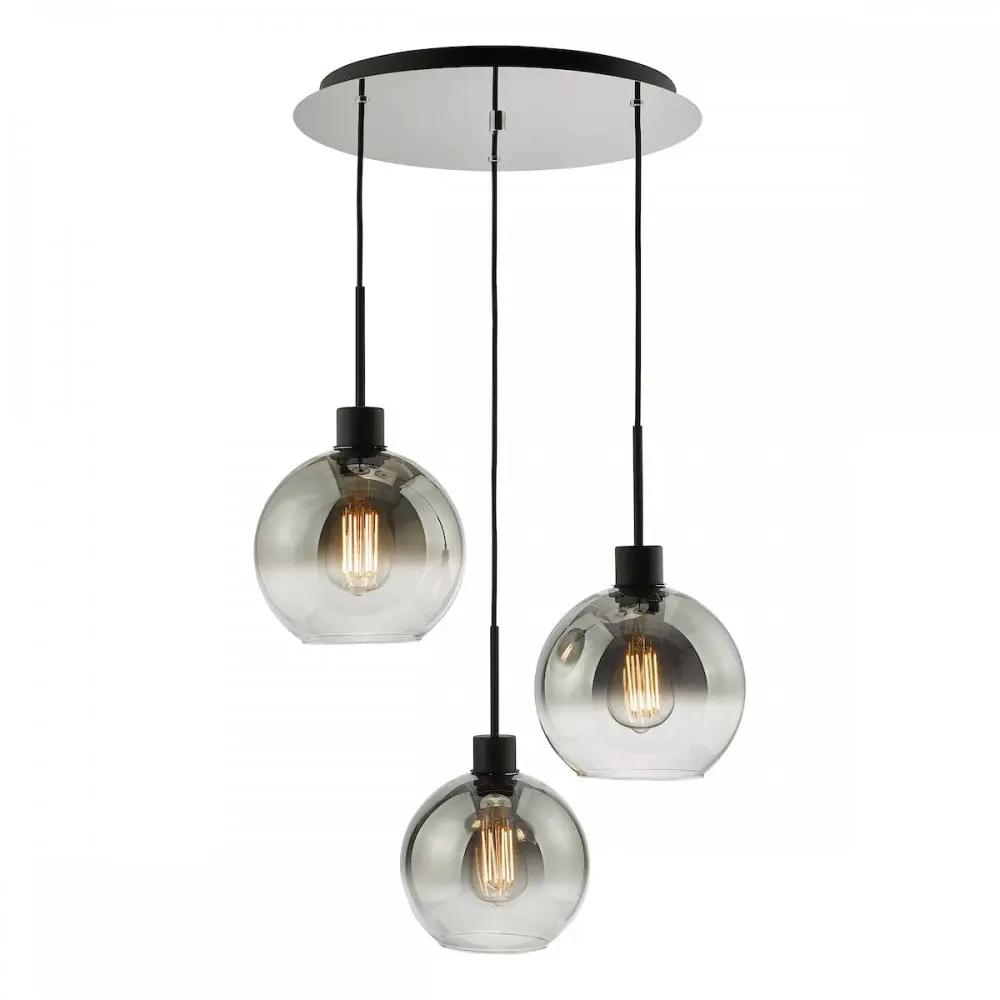 dar lighting Där Lighting Group LYC8822 Lycia 3 Light Cluster Pendant Matt Black Smoked Ombre Glass - dar lighting Där Lighting Group LYC8822 Lycia 3 Light Cluster Pendant Matt Black Smoked Ombre Glass