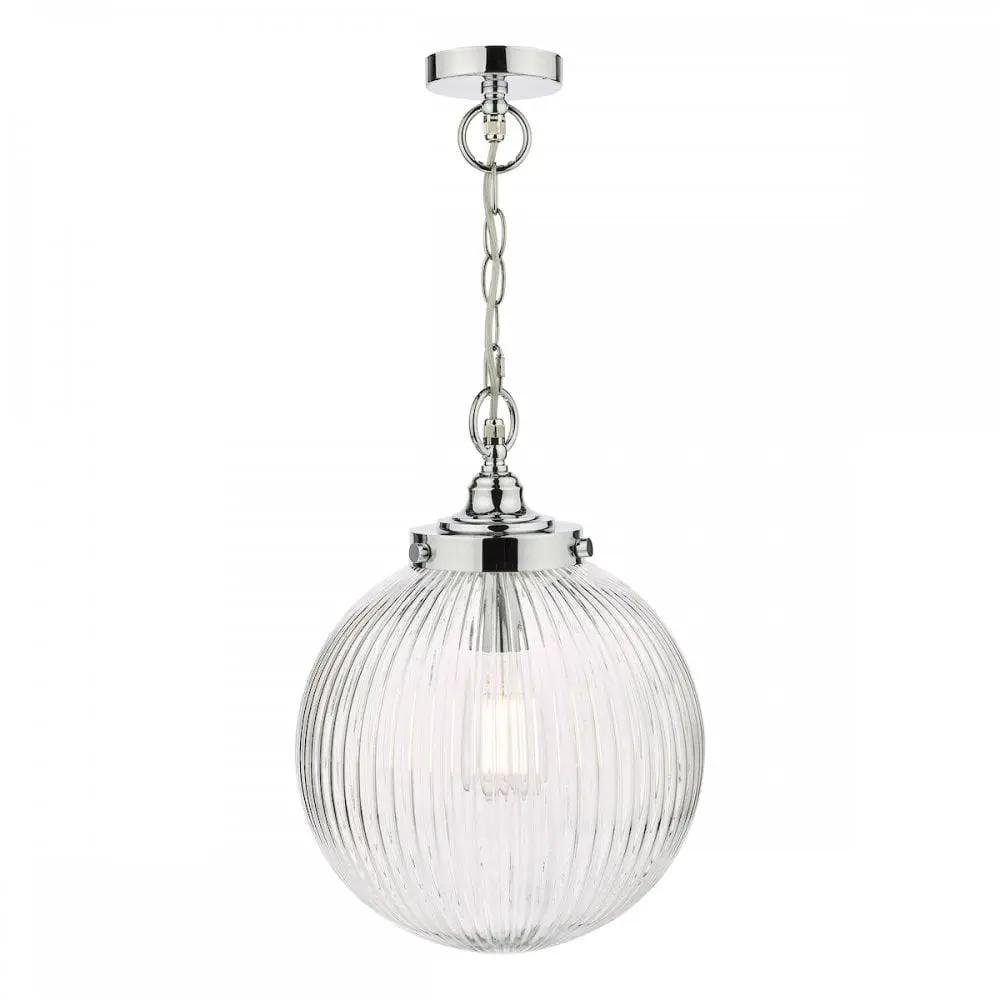 dar lighting Där Lighting Group, TAM0150-IP44 Tamara Bathroom Pendant Polished Chrome Ribbed Glass - dar lighting Där Lighting Group, TAM0150-IP44 Tamara Bathroom Pendant Polished Chrome Ribbed Glass