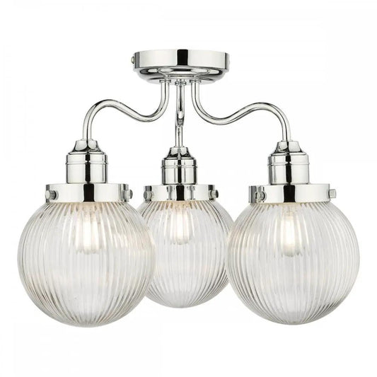 dar lighting Där Lighting Group, TAM5350-IP44 Tamara 3 Light Bathroom Semi Flush Polished Chrome Ribbed Glass - dar lighting Där Lighting Group, TAM5350-IP44 Tamara 3 Light Bathroom Semi Flush Polished Chrome Ribbed Glass
