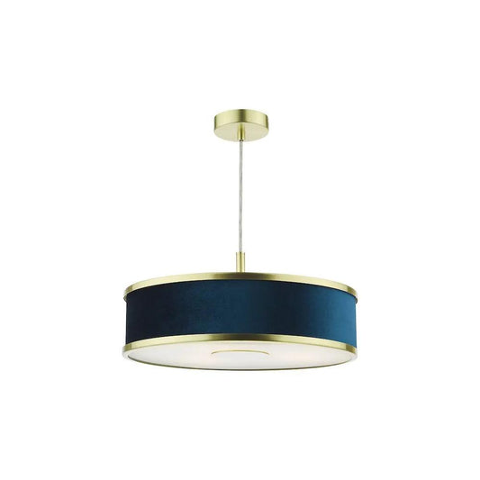 dar lighting Där Lighting Group, ALV1023 Alvaro 3 Light Pendant Brushed Brass With Blue Shade - dar lighting Där Lighting Group, ALV1023 Alvaro 3 Light Pendant Brushed Brass With Blue Shade