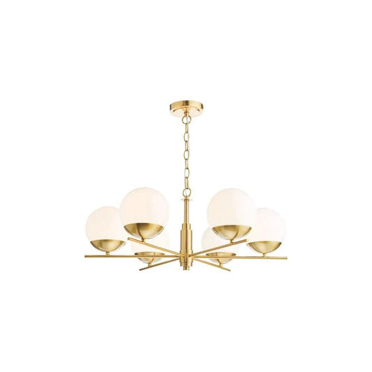 dar lighting Där Lighting Group, BOM0635 Bombazine 6 Light Pendant Natural Brass and Opal Glass - dar lighting Där Lighting Group, BOM0635 Bombazine 6 Light Pendant Natural Brass and Opal Glass