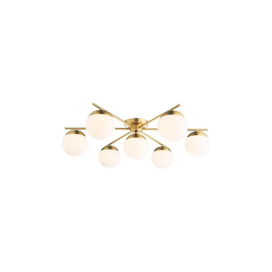dar lighting Där Lighting Group, BOM5035 Bombazine 7 Light Semi-Flush Natural Brass and Opal Glass - dar lighting Där Lighting Group, BOM5035 Bombazine 7 Light Semi-Flush Natural Brass and Opal Glass
