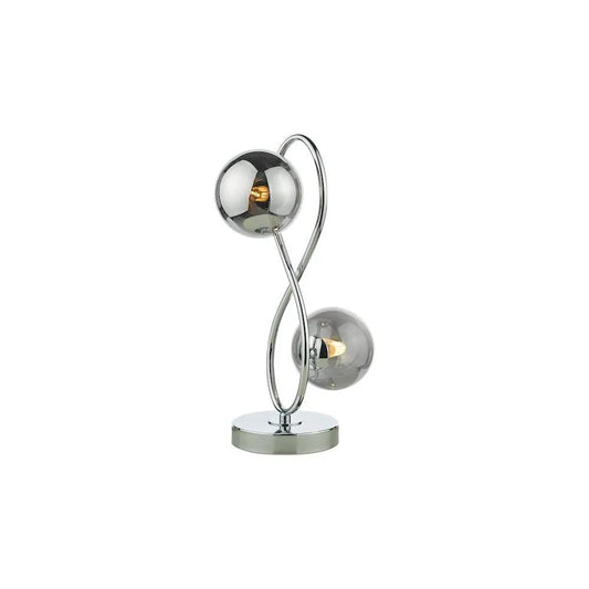 dar lighting Där Lighting Group, LYS4250 Lysandra 2 Light Table Lamp Polished Chrome and Smoked Glass - dar lighting Där Lighting Group, LYS4250 Lysandra 2 Light Table Lamp Polished Chrome and Smoked Glass