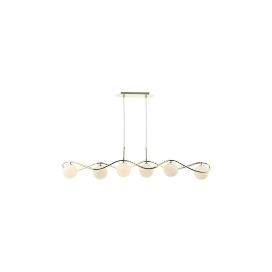 dar lighting Där Lighting Group, LYS6235 Lysandra 6 Light Bar Pendant Polished Gold and Opal Glass - dar lighting Där Lighting Group, LYS6235 Lysandra 6 Light Bar Pendant Polished Gold and Opal Glass
