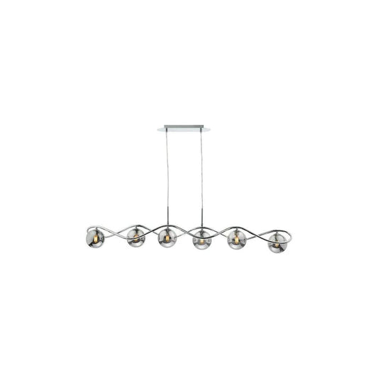 dar lighting Där Lighting Group, LYS6250 Lysandra 6 Light Bar Pendant Polished Chrome and Smoked Glass - dar lighting Där Lighting Group, LYS6250 Lysandra 6 Light Bar Pendant Polished Chrome and Smoked Glass
