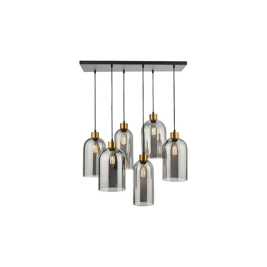 dar lighting Där Lighting Group, ALM6422 Alma 6 Light Bar Pendant Matt Black Smoked Glass - dar lighting Där Lighting Group, ALM6422 Alma 6 Light Bar Pendant Matt Black Smoked Glass