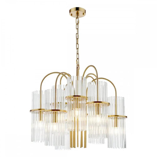 dar lighting Där Lighting Group, ENI1335 Eniola 9 Light Pendant Natural Brass and Glass - dar lighting Där Lighting Group, ENI1335 Eniola 9 Light Pendant Natural Brass and Glass