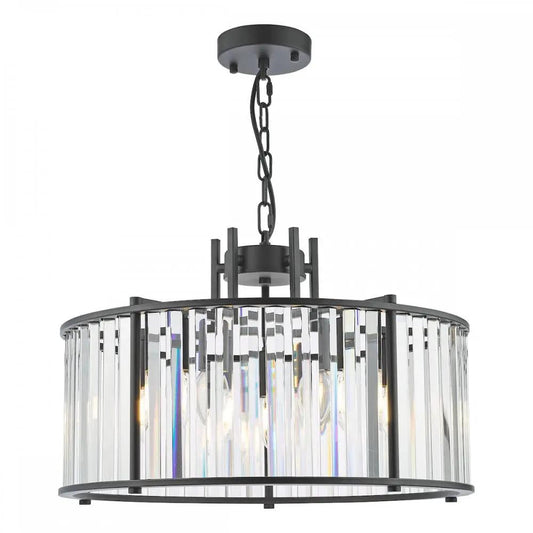 dar lighting Där Lighting Group, KIR0522 Kiran 5 Light Pendant Satin Black and Glass - dar lighting Där Lighting Group, KIR0522 Kiran 5 Light Pendant Satin Black and Glass