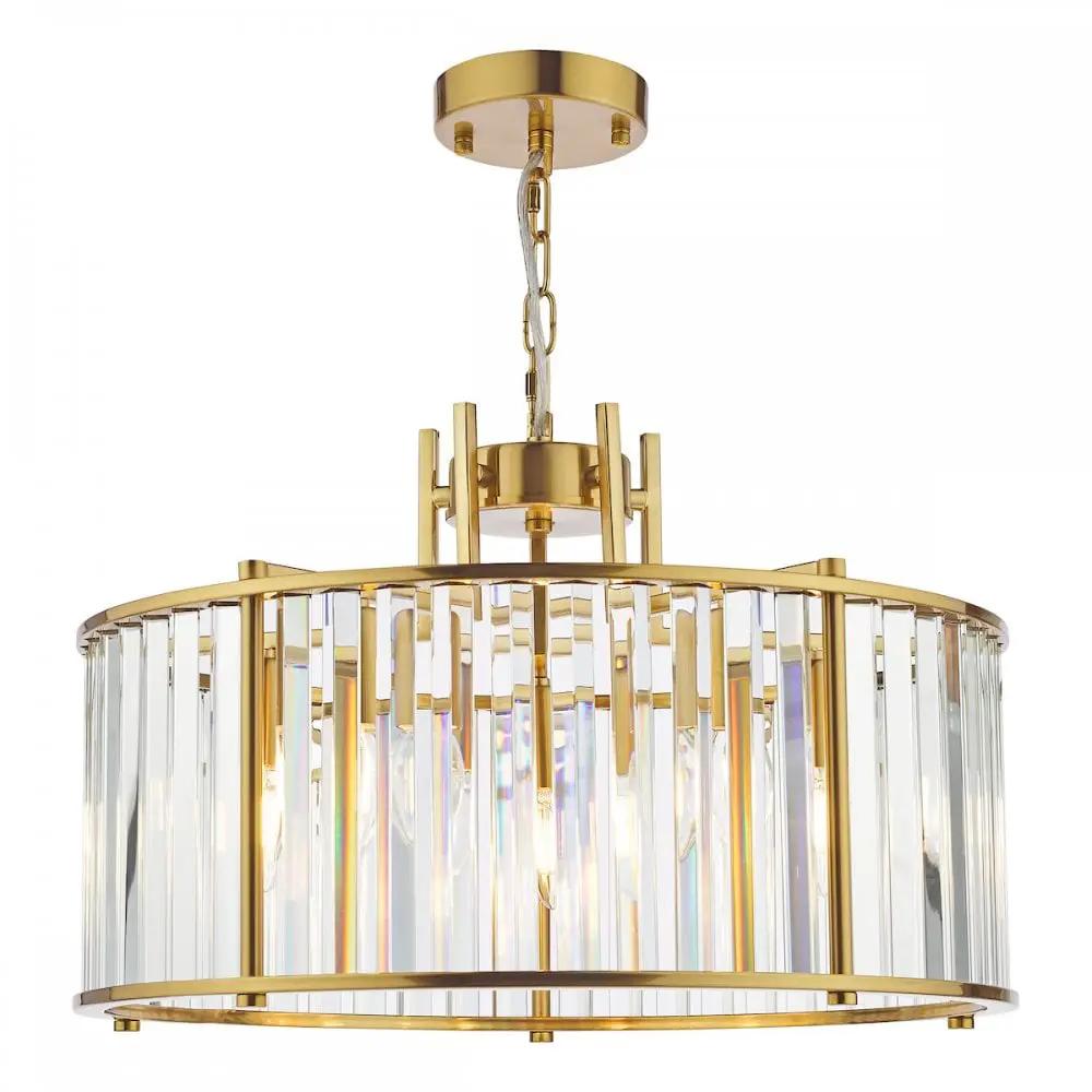 dar lighting Där Lighting Group, KIR0535 Kiran 5 Light Pendant Natural Brass and Glass - dar lighting Där Lighting Group, KIR0535 Kiran 5 Light Pendant Natural Brass and Glass