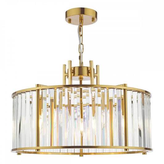dar lighting Där Lighting Group, KIR0535 Kiran 5 Light Pendant Natural Brass and Glass - dar lighting Där Lighting Group, KIR0535 Kiran 5 Light Pendant Natural Brass and Glass