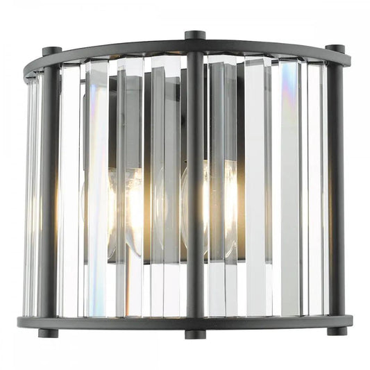 dar lighting Där Lighting Group, KIR0922 Kiran 2 Light Wall Light Satin Black and Glass - dar lighting Där Lighting Group, KIR0922 Kiran 2 Light Wall Light Satin Black and Glass