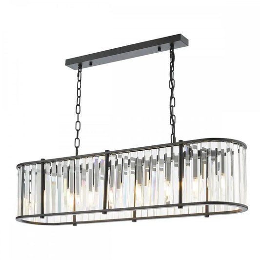 dar lighting Dar Lighting Group, KIR3422 Kiran 7 Light Bar Pendant Satin Black and Glass (S) - dar lighting Dar Lighting Group, KIR3422 Kiran 7 Light Bar Pendant Satin Black and Glass (S)