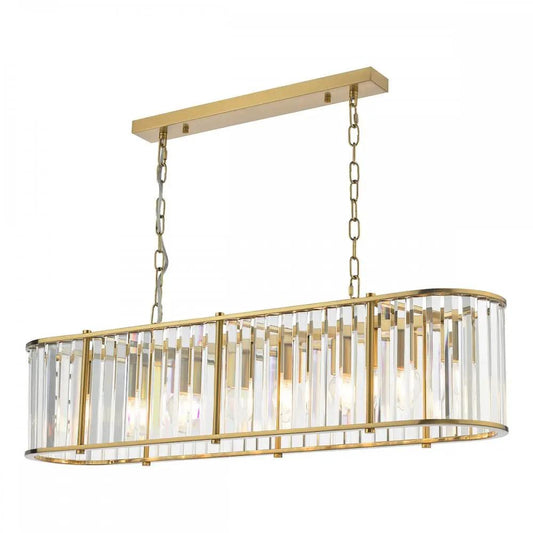 dar lighting Där Lighting Group, KIR3435 Kiran 7 Light Bar Pendant Natural Brass and Glass - dar lighting Där Lighting Group, KIR3435 Kiran 7 Light Bar Pendant Natural Brass and Glass