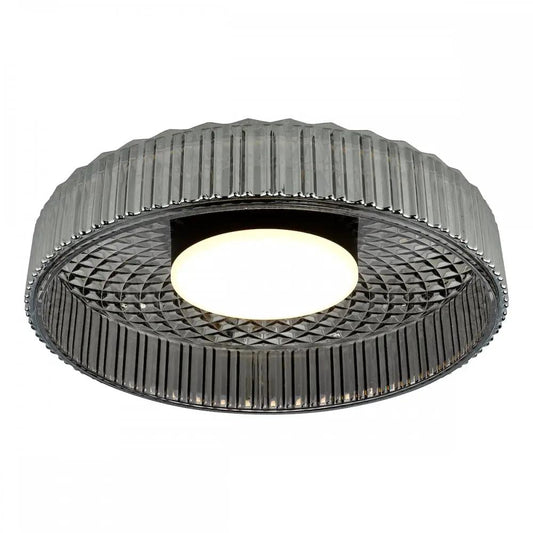 dar lighting Där Lighting Group, LEE5222 Leena Flush Satin Black and Smoked Ribbed Glass LED - dar lighting Där Lighting Group, LEE5222 Leena Flush Satin Black and Smoked Ribbed Glass LED