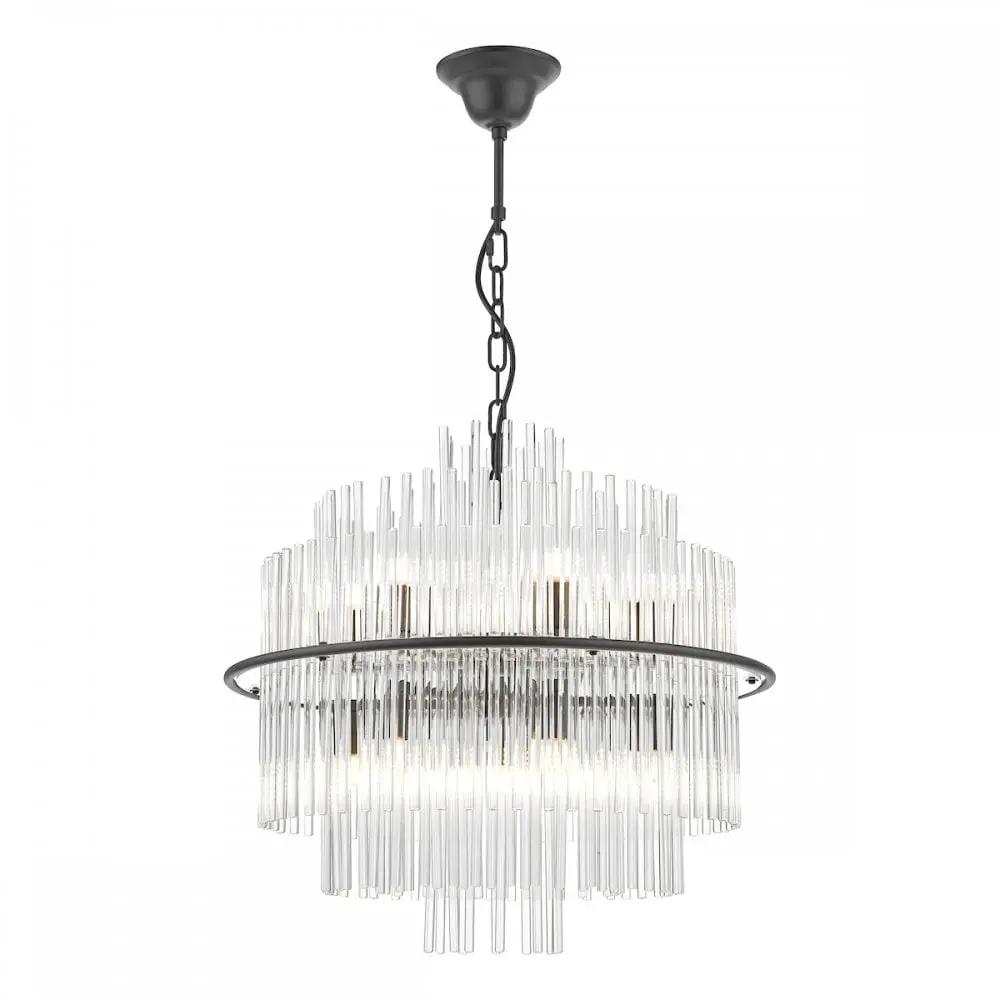dar lighting Där Lighting Group, LUK1722 Lukas 13 Light Pendant Satin Black and Glass - dar lighting Där Lighting Group, LUK1722 Lukas 13 Light Pendant Satin Black and Glass