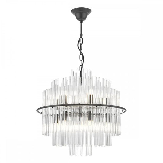 dar lighting Där Lighting Group, LUK1722 Lukas 13 Light Pendant Satin Black and Glass - dar lighting Där Lighting Group, LUK1722 Lukas 13 Light Pendant Satin Black and Glass