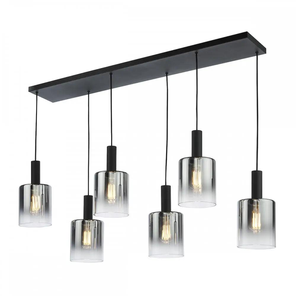dar lighting Där Lighting Group SAV0622 Savannah 6 Light Bar Pendant Matt Black and Smoked Glass - dar lighting Där Lighting Group SAV0622 Savannah 6 Light Bar Pendant Matt Black and Smoked Glass
