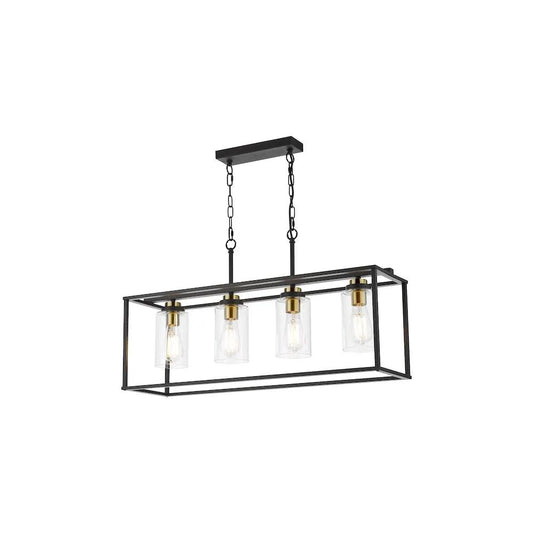 dar lighting Där Lighting Group, ABE8454 Abel 4 Light Bar Pendant Satin Black and Glass - dar lighting Där Lighting Group, ABE8454 Abel 4 Light Bar Pendant Satin Black and Glass
