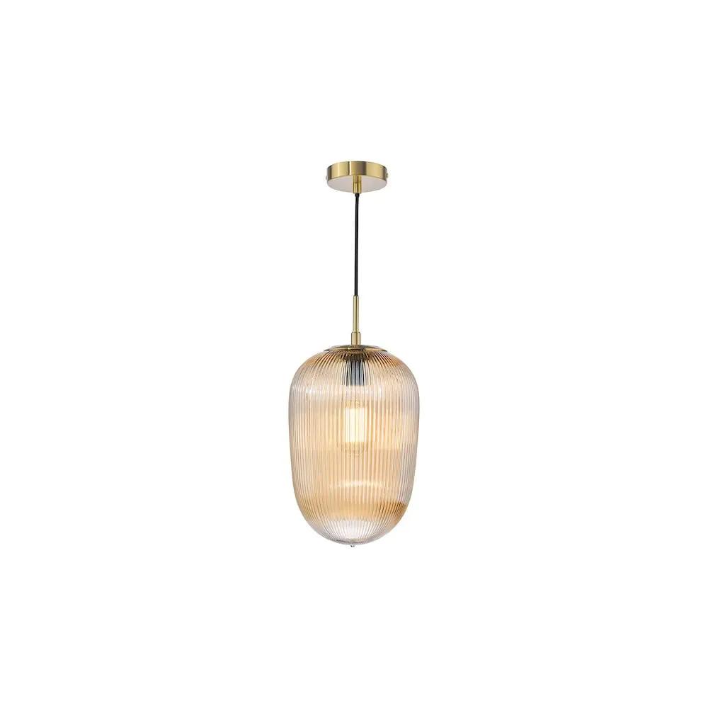 dar lighting Där Lighting Group, ABR0106 Abrielle Pendant Brushed Bronze and Amber Ribbed Glass - dar lighting Där Lighting Group, ABR0106 Abrielle Pendant Brushed Bronze and Amber Ribbed Glass