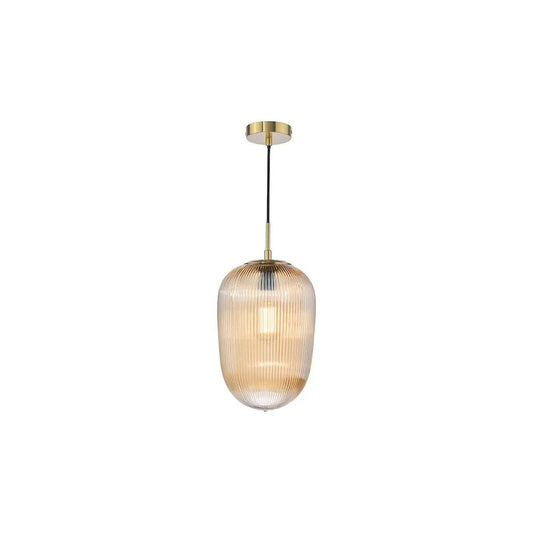 dar lighting Där Lighting Group, ABR0106 Abrielle Pendant Brushed Bronze and Amber Ribbed Glass - dar lighting Där Lighting Group, ABR0106 Abrielle Pendant Brushed Bronze and Amber Ribbed Glass