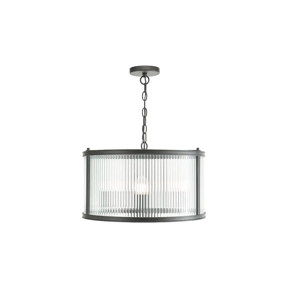 dar lighting Där Lighting Group, BIA0322 Bianka 3 Light Pendant Matt Black and Ribbed Glass - dar lighting Där Lighting Group, BIA0322 Bianka 3 Light Pendant Matt Black and Ribbed Glass