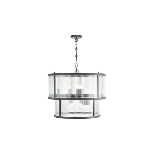 dar lighting Där Lighting Group, BIA0622 Bianka 6 Light Pendant Matt Black and Ribbed Glass - dar lighting Där Lighting Group, BIA0622 Bianka 6 Light Pendant Matt Black and Ribbed Glass