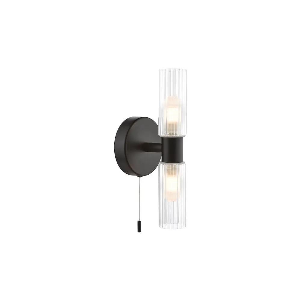 dar lighting Där Lighting Group, BOL0922 Bolton 2 Light Bathroom Wall Light Matt Black and Ribbed Glass IP44 - dar lighting Där Lighting Group, BOL0922 Bolton 2 Light Bathroom Wall Light Matt Black and Ribbed Glass IP44