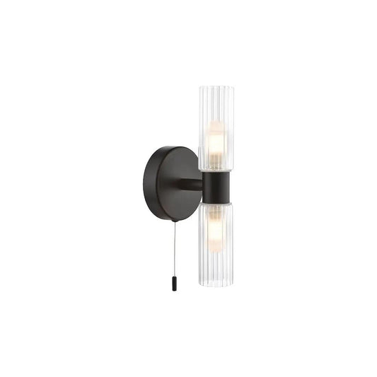 dar lighting Där Lighting Group, BOL0922 Bolton 2 Light Bathroom Wall Light Matt Black and Ribbed Glass IP44 - dar lighting Där Lighting Group, BOL0922 Bolton 2 Light Bathroom Wall Light Matt Black and Ribbed Glass IP44