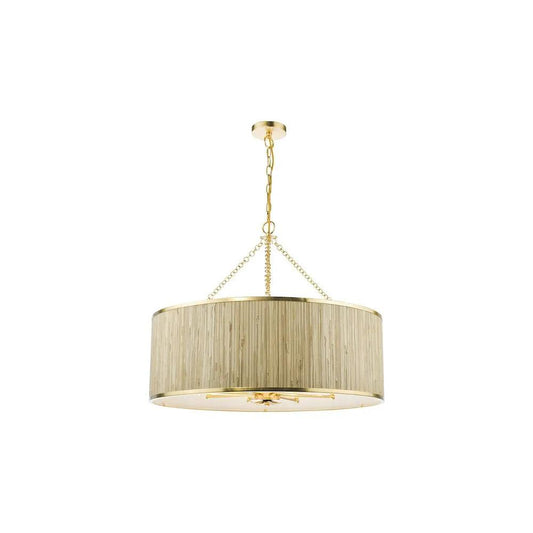 dar lighting Där Lighting Group, FEN0835 Fenella 8 Light Pendant Gold Leaf and Seagrass Shade - dar lighting Där Lighting Group, FEN0835 Fenella 8 Light Pendant Gold Leaf and Seagrass Shade