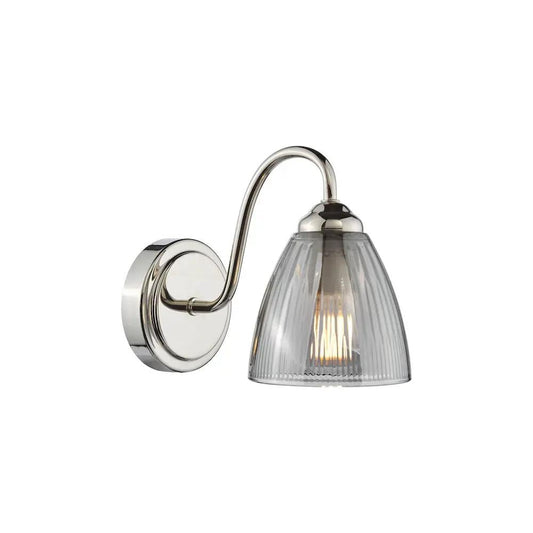 dar lighting Där Lighting Group GLY0738 Glynis Wall Light Polished Nickel and Smoked Ribbed Glass (S) - dar lighting Där Lighting Group GLY0738 Glynis Wall Light Polished Nickel and Smoked Ribbed Glass (S)