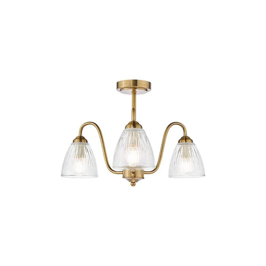 dar lighting Där Lighting Group, GLY5363 Glynis 3 Light Semi-Flush Antique Bronze and Ribbed Glass (S) - dar lighting Där Lighting Group, GLY5363 Glynis 3 Light Semi-Flush Antique Bronze and Ribbed Glass (S)