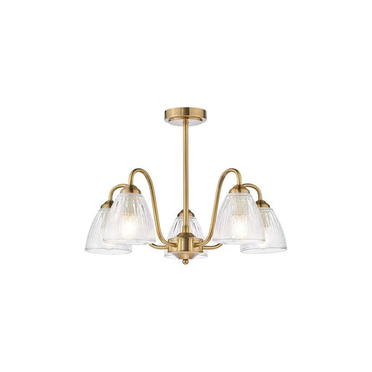 dar lighting Där Lighting Group, GLY5463 Glynis 5 Light Semi-Flush Brushed Bronze and Ribbed Glass - dar lighting Där Lighting Group, GLY5463 Glynis 5 Light Semi-Flush Brushed Bronze and Ribbed Glass