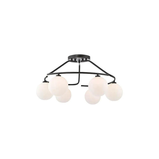 dar lighting Där Lighting Group, LUA6422 Luana 6 Light Semi-Flush Matt Black and Opal Glass - dar lighting Där Lighting Group, LUA6422 Luana 6 Light Semi-Flush Matt Black and Opal Glass