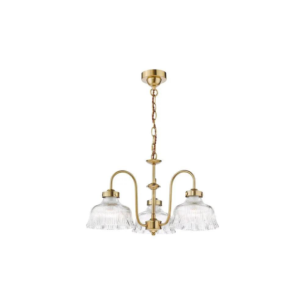 dar lighting Där Lighting Group, MAU0342 Maude 3 Light Armed Pendant Natural Brass and Ribbed Glass - dar lighting Där Lighting Group, MAU0342 Maude 3 Light Armed Pendant Natural Brass and Ribbed Glass