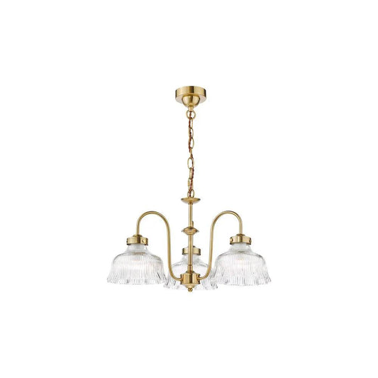 dar lighting Där Lighting Group, MAU0342 Maude 3 Light Armed Pendant Natural Brass and Ribbed Glass - dar lighting Där Lighting Group, MAU0342 Maude 3 Light Armed Pendant Natural Brass and Ribbed Glass