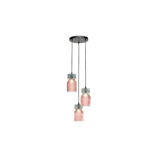 dar lighting Där Lighting Group, RHU0303 Rhubarb 3 Light Cluster Pendant Pink and Green Ribbed Glass - dar lighting Där Lighting Group, RHU0303 Rhubarb 3 Light Cluster Pendant Pink and Green Ribbed Glass