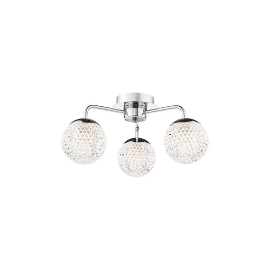 dar lighting Där Lighting Group, TEV5350 Teva Bathroom 3 Light Semi-Flush Polished Chrome and Faceted Acrylic IP44 - dar lighting Där Lighting Group, TEV5350 Teva Bathroom 3 Light Semi-Flush Polished Chrome and Faceted Acrylic IP44