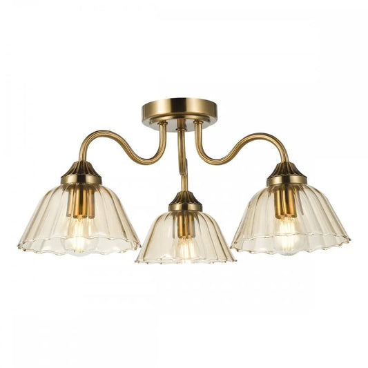 dar lighting Där Lighting Group, ERI5363 Erika 3 Light Semi-Flush Antique Bronze and Amber Glass - dar lighting Där Lighting Group, ERI5363 Erika 3 Light Semi-Flush Antique Bronze and Amber Glass
