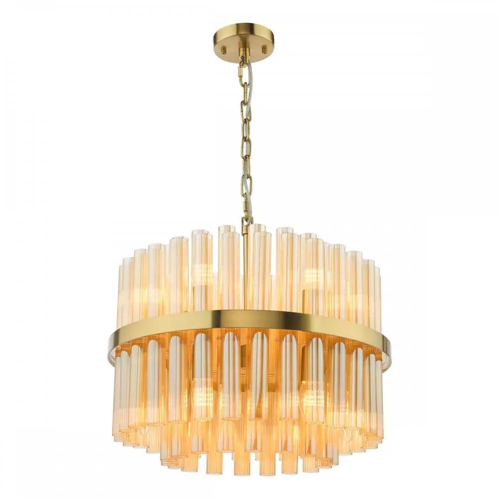 dar lighting Där Lighting Group, IMA1235 Imani 12 Light Pendant Natural Brass and Champagne Ribbed Glass - dar lighting Där Lighting Group, IMA1235 Imani 12 Light Pendant Natural Brass and Champagne Ribbed Glass