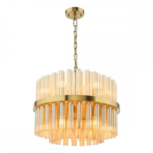 dar lighting Där Lighting Group, IMA1235 Imani 12 Light Pendant Natural Brass and Champagne Ribbed Glass - dar lighting Där Lighting Group, IMA1235 Imani 12 Light Pendant Natural Brass and Champagne Ribbed Glass