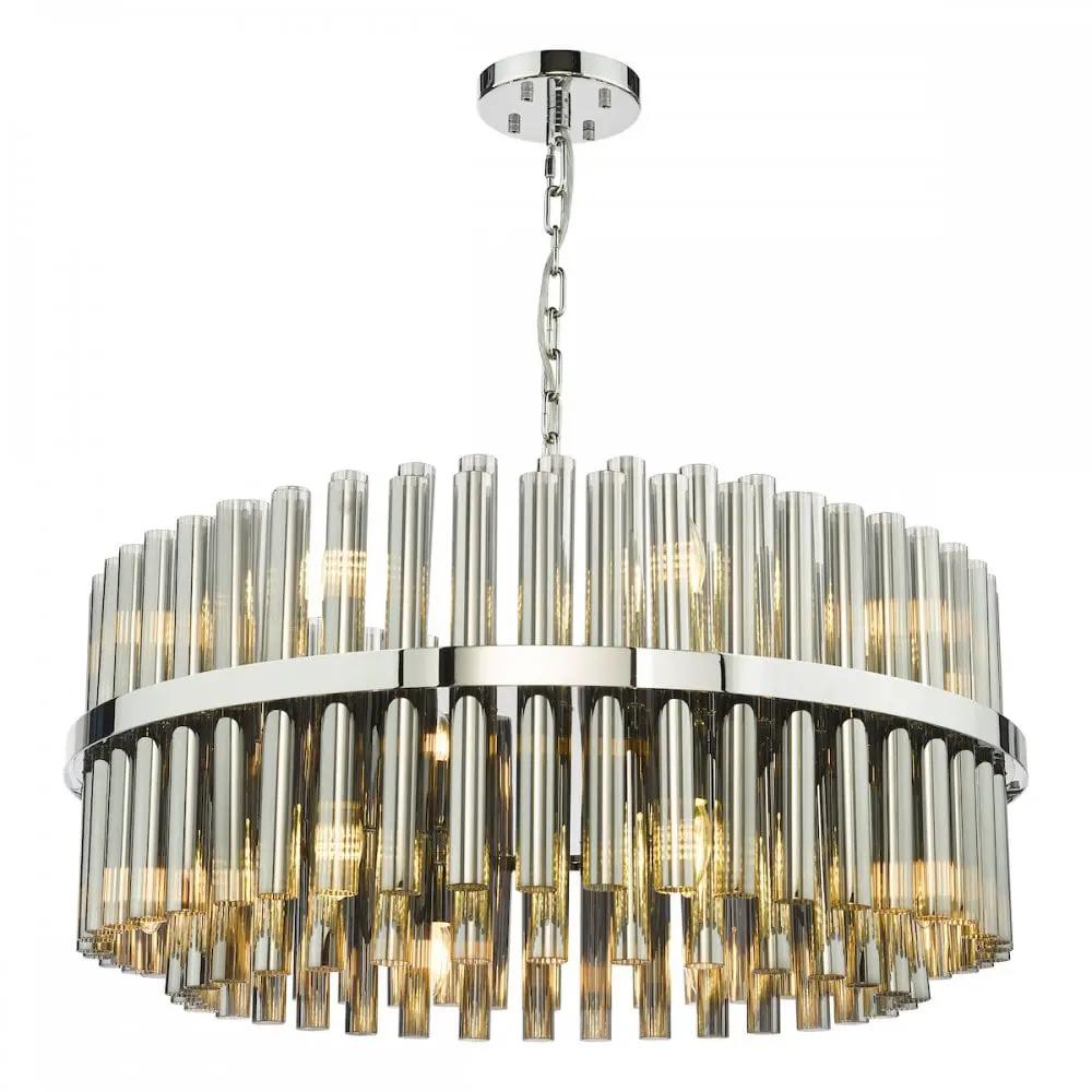 dar lighting Där Lighting Group, IMA1650 Imani 16 Light Pendant Polished Chrome and Smoked Ribbed Glass - dar lighting Där Lighting Group, IMA1650 Imani 16 Light Pendant Polished Chrome and Smoked Ribbed Glass