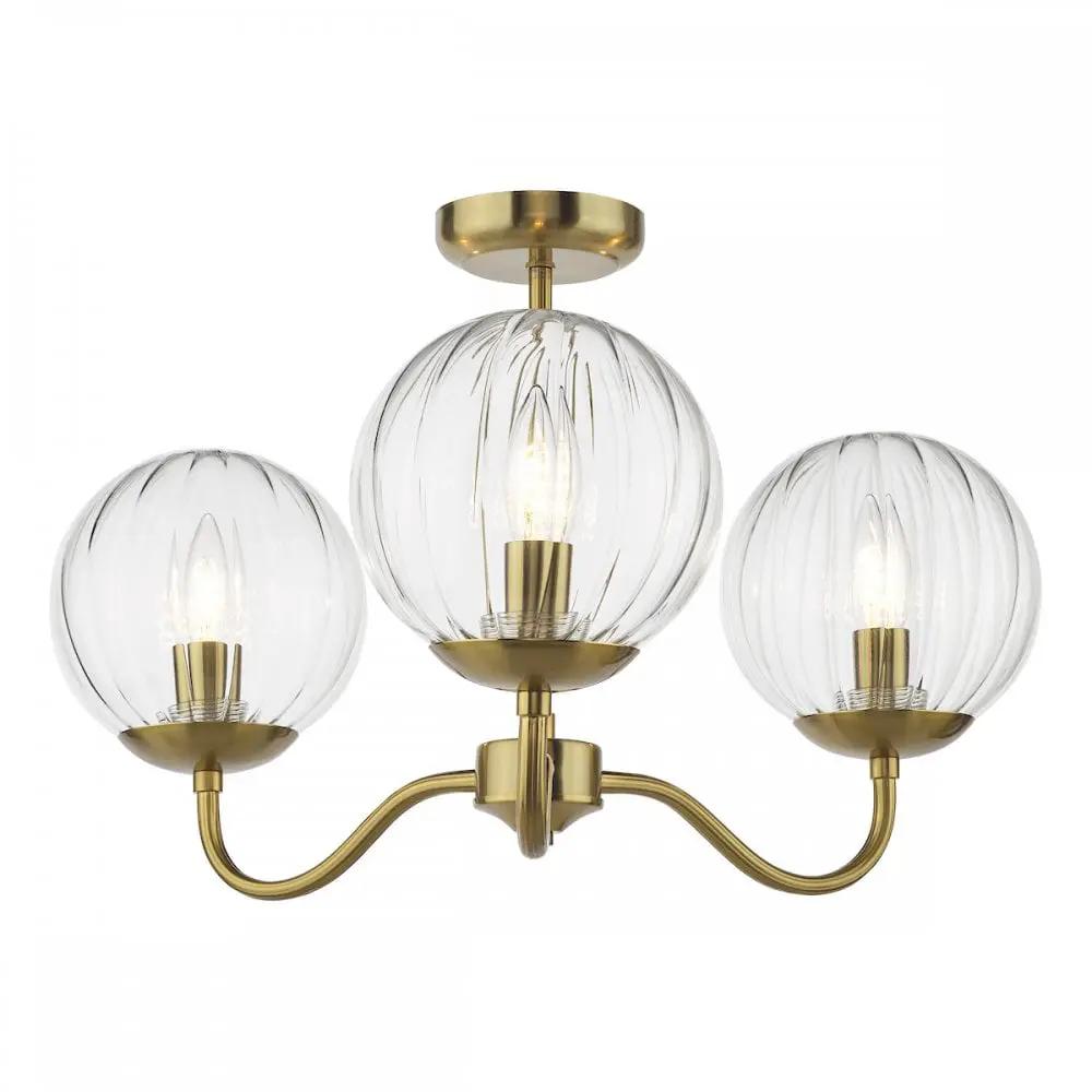 dar lighting Där Lighting Group, JOC5342 Jocelyn 3 Light Semi-Flush Natural Brass and Glass - dar lighting Där Lighting Group, JOC5342 Jocelyn 3 Light Semi-Flush Natural Brass and Glass