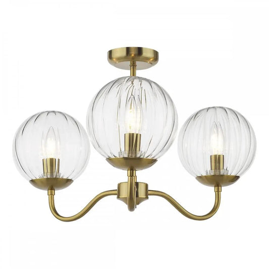dar lighting Där Lighting Group, JOC5342 Jocelyn 3 Light Semi-Flush Natural Brass and Glass - dar lighting Där Lighting Group, JOC5342 Jocelyn 3 Light Semi-Flush Natural Brass and Glass
