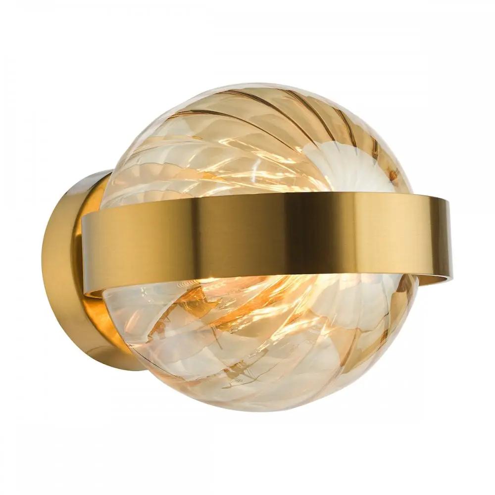 dar lighting Där Lighting Group, OPH0735 Ophira Wall Light Antique Gold and Amber Ribbed Glass - dar lighting Där Lighting Group, OPH0735 Ophira Wall Light Antique Gold and Amber Ribbed Glass
