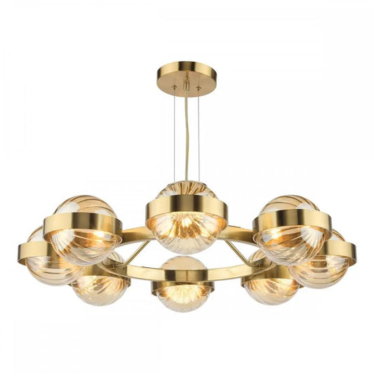 dar lighting Där Lighting Group, OPH0835 Ophira 8 Light Pendant Antique Gold and Amber Ribbed Glass - dar lighting Där Lighting Group, OPH0835 Ophira 8 Light Pendant Antique Gold and Amber Ribbed Glass