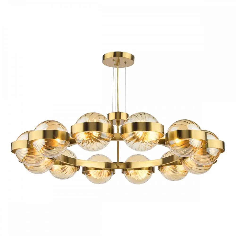 dar lighting Där Lighting Group, OPH1235 Ophira 12 Light Pendant Antique Gold and Amber Ribbed Glass - dar lighting Där Lighting Group, OPH1235 Ophira 12 Light Pendant Antique Gold and Amber Ribbed Glass